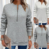 Women Spring Autumn New Style Hoodie Half Zip Design Sense Crew Neck Long Sleeve Solid Color Casual Versatile Top Promise Mart