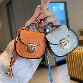 Keychain Small Coin Purse Premium Leather Multifunction Mini Storage Pouch Earphone Bag Women's Bag Pendant Key Case for Women