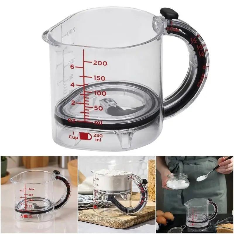 All-in-One Cooking Measuring Cup with Adjustable Base and Scraper; Essential for Every Kitchen