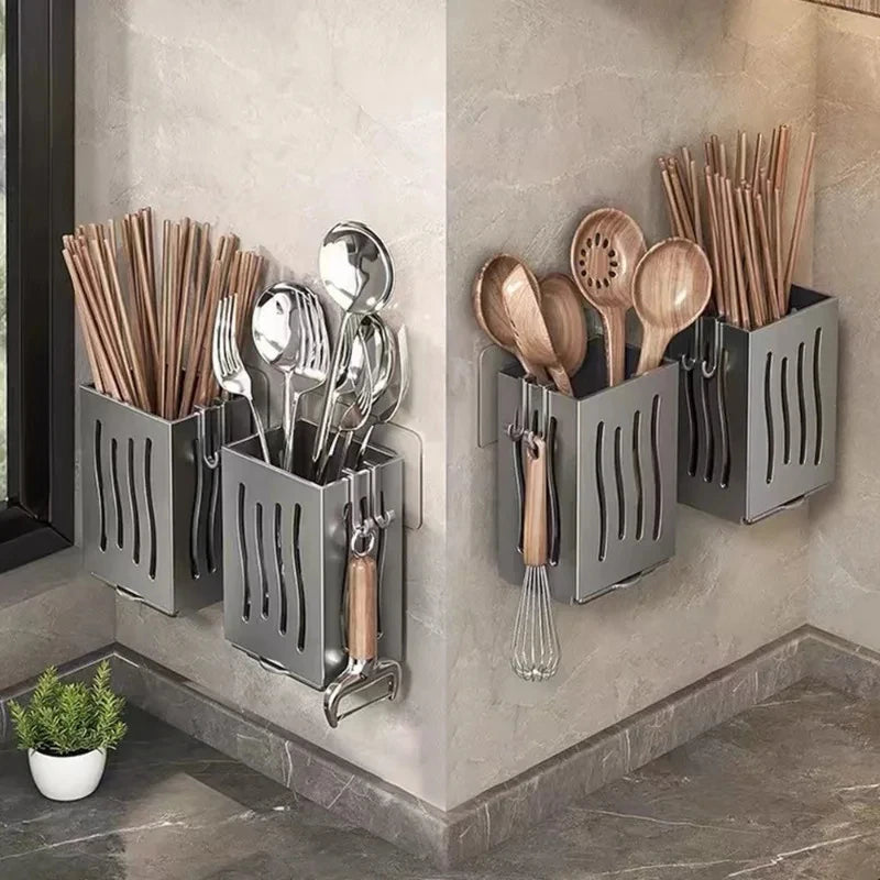 Dish rack, kitchen utensils, sink, spoons, forks, chopsticks, storage basket, multi-functional kitchen organizer