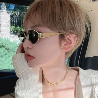 Oval Alloy Frame Sunglasses for Women & Men | Stylish UV400 Sun Glasses