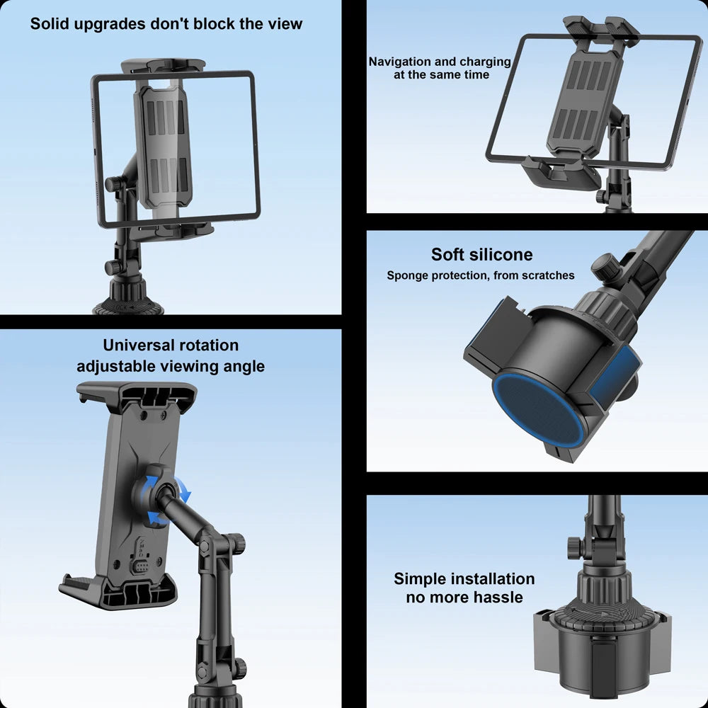 Car Tablet Stand Cup Slot 360 Adjustable Smartphone Holder 270 Tilt Bar Triangular Base Ram Mount SUV Tools for Ipad Pro 11 Air