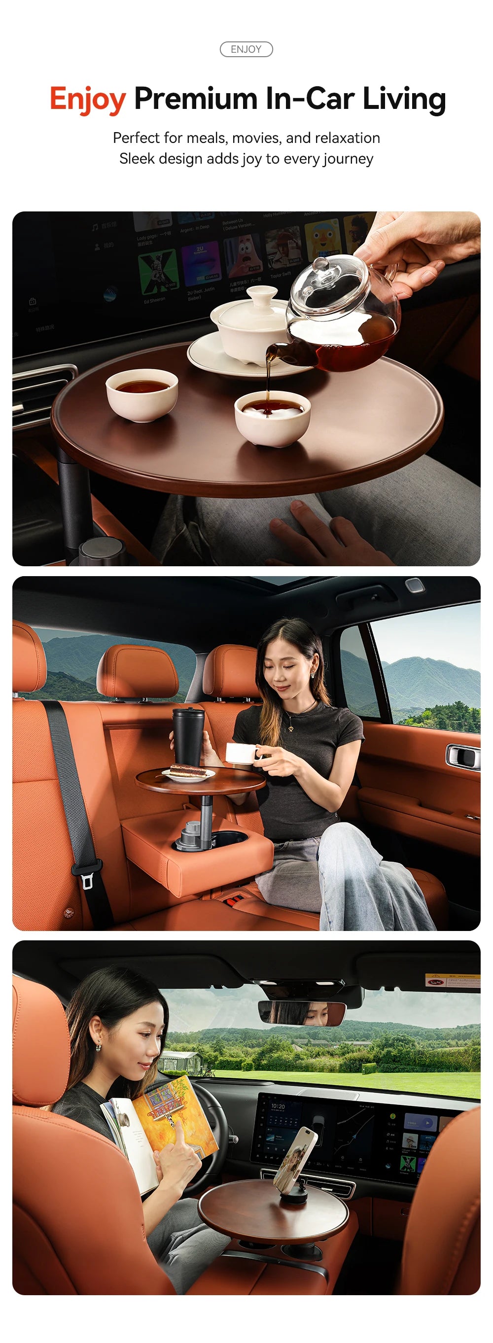 YZ Expander Multi-Function Wooden Car Cup Holder Drink Holder with Food Table 360-Degree Adjustable Base Tray Car Accessorie