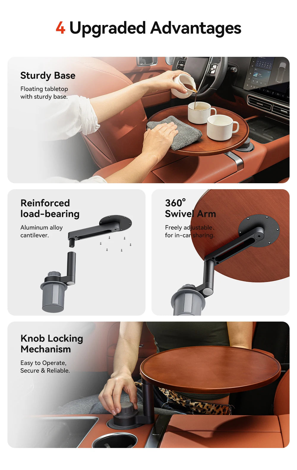 YZ Expander Multi-Function Wooden Car Cup Holder Drink Holder with Food Table 360-Degree Adjustable Base Tray Car Accessorie