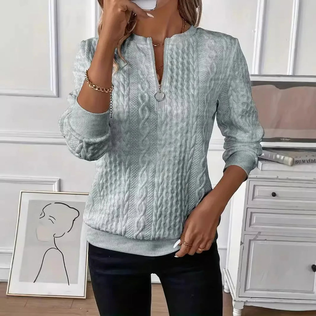 Ladies Casual Zipper Sweatirt Color Blo Long Sve Sweet Sle Hoodie Comfortable Soft Fabric Winter Collection