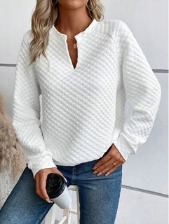 Women Sweatshirt 2025 Spring Autumn Latest Fashion Solid Color Deep V-Neck Pullover Long Sleeved Casual Hoodie Loose Sporty Top Promise Mart