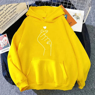 Womens Sweatshirts "Hand Heart" Printing Home Casual Hoodies Versatile Pullover Tops High Quality Woman Clothing Autumn Winter Promise Mart