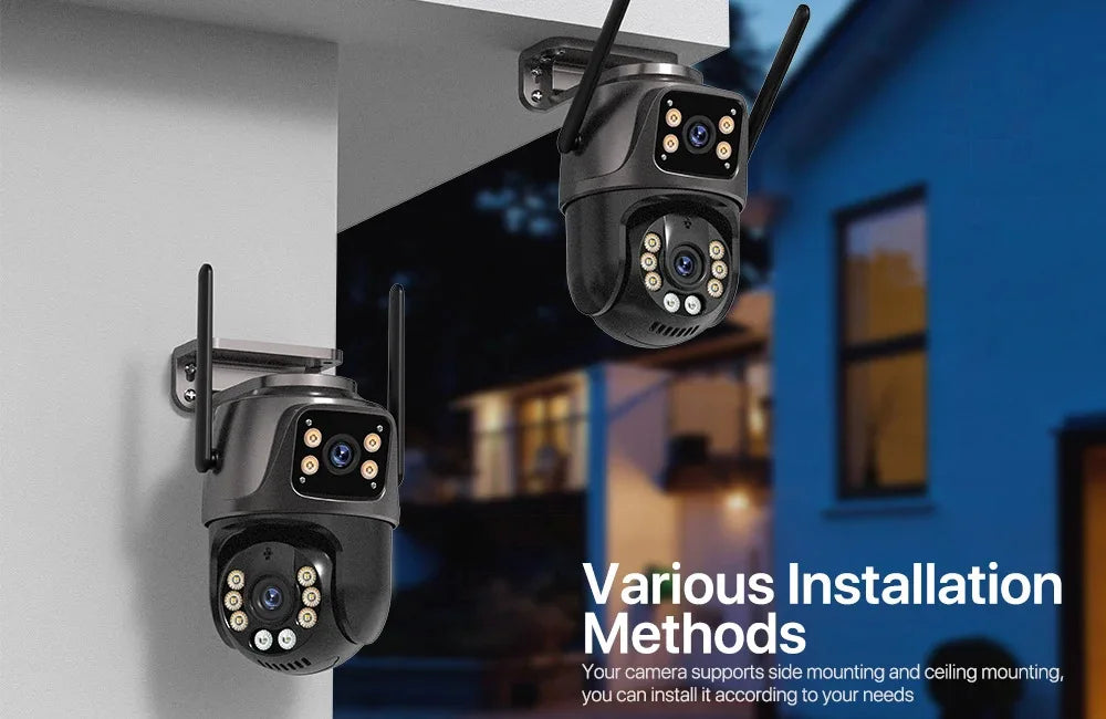 4K Outdoor Surveillance Camera Wifi 8MP Dual Lens Dual Screen 360 PTZ Webcam Motion Detection Auto Tracking IP Camera CCTV Icsee