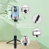 Portable Bluetooth Selfie Stick Tripod Holder with Remote Shutter Fill Light Extendable Wireless Remote Retractable Phone Stand Promise Mart
