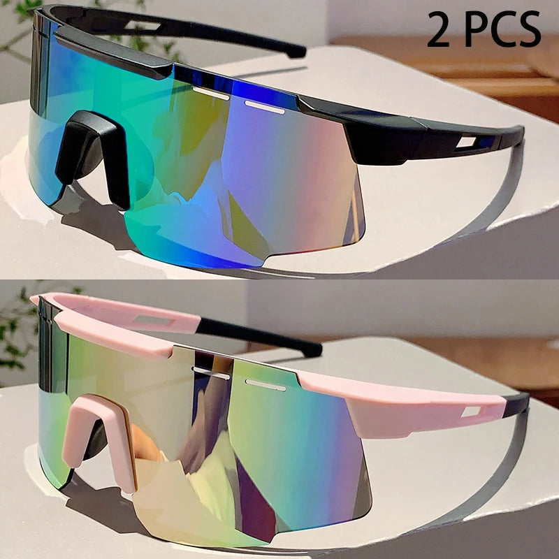 1/2 Pcs Fashion Monoblock Anti UV Men's Goggle Outdoor Brand Mirror Sports Sunglasses Women Oversize Decor Shades for Cycling