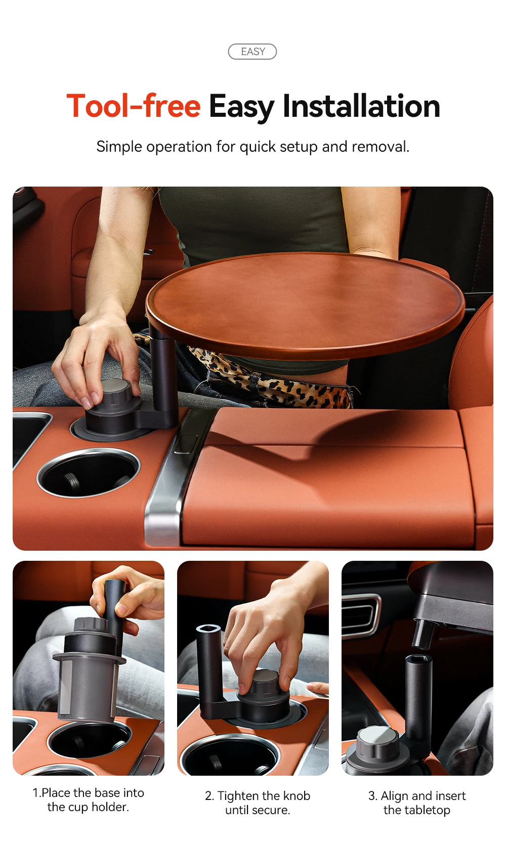 YZ Expander Multi-Function Wooden Car Cup Holder Drink Holder with Food Table 360-Degree Adjustable Base Tray Car Accessorie