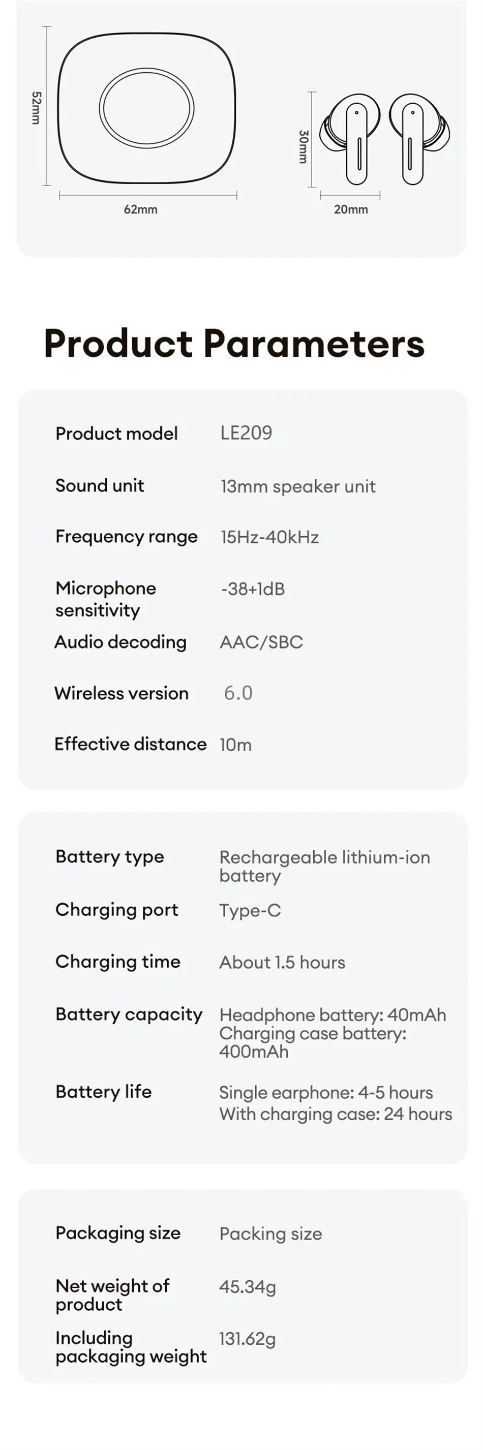 2026 Lenovo Original LE209 Wireless Earphones TWS Bluetooth 6.0 In Ear Earbuds Long Battery Life Earphones Mic Stereo ENC Noise
