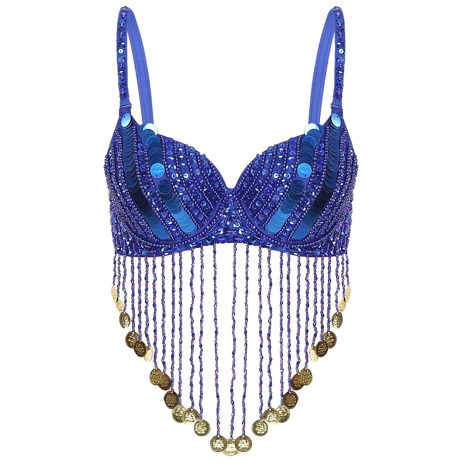 Womens Sequin Beaded Belly Dance Bra Tops with Tassels Dance Costume for Music Festival Club Belly Dance Wear Clubwear