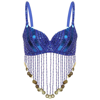 Womens Sequin Beaded Belly Dance Bra Tops with Tassels Dance Costume for Music Festival Club Belly Dance Wear Clubwear Promise Mart