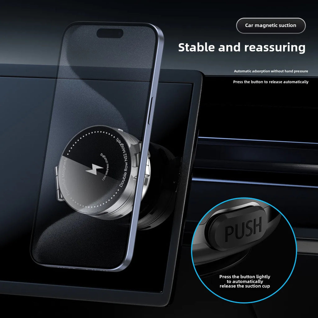 15W Wireless Charger  Double Sides Phone Holder Magnetic Vacuum Adsorption Bracket Foldable GPS Stand Electric Sucker Cup Suppor