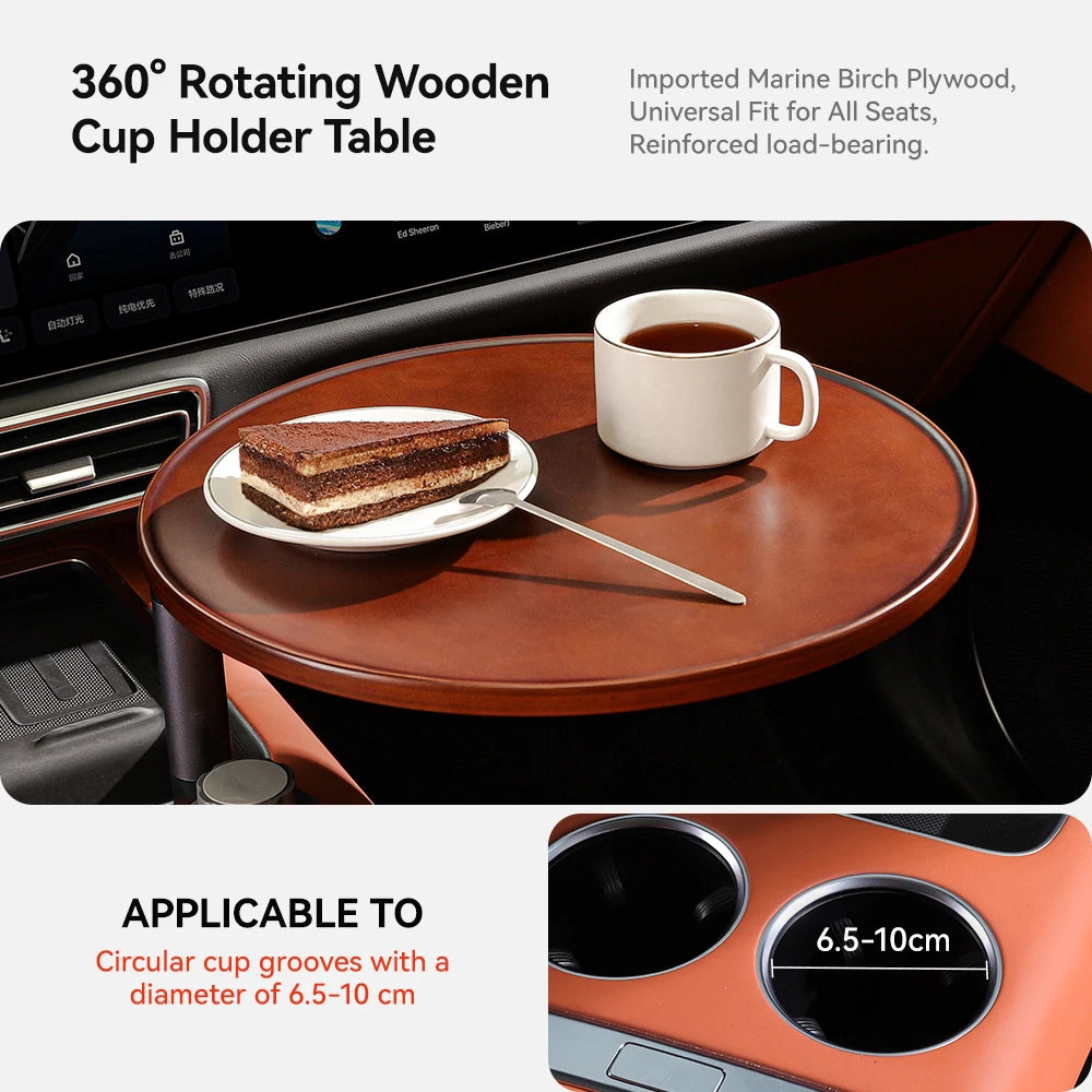 YZ Expander Multi-Function Wooden Car Cup Holder Drink Holder with Food Table 360-Degree Adjustable Base Tray Car Accessorie
