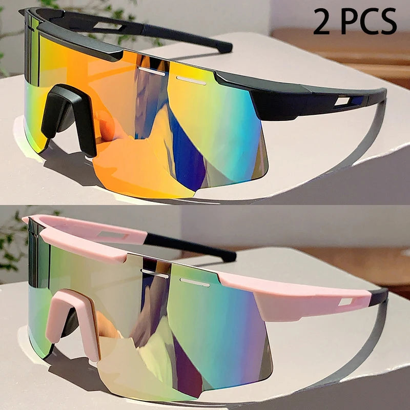 1/2 Pcs Fashion Monoblock Anti UV Men's Goggle Outdoor Brand Mirror Sports Sunglasses Women Oversize Decor Shades for Cycling