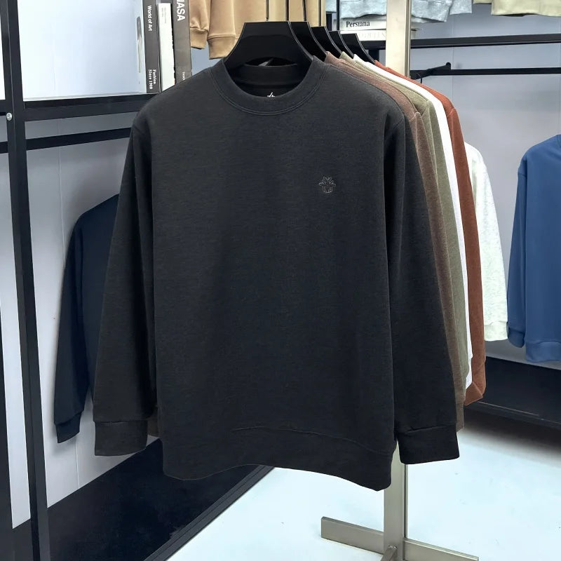 Hot Sale Men Long Sleeve T Shirt Crew Neck Solid Color Soft Breathable Spring Autumn Casual Fashion Basic Pullover Top Menswear