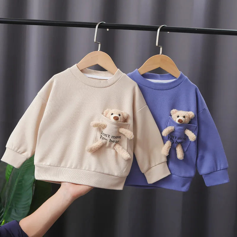 1 2 4 6 8 Years Baby Boys Sweatshirt Spring Kids Jacket Autumn Tops Cute Bear Pullover Children's Sweater Toddler Girls Clothes
