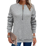 Women Spring Autumn New Style Hoodie Half Zip Design Sense Crew Neck Long Sleeve Solid Color Casual Versatile Top Promise Mart