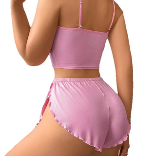 Ladies Pure Color Home Leisure Underwear Set Short Pants Top Thin Material Sleeveless Nightgown Comfortable Homewear Outfits