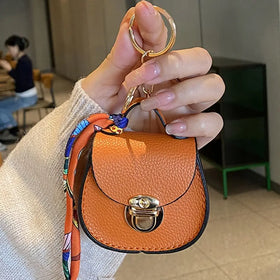 Keychain Small Coin Purse Premium Leather Multifunction Mini Storage Pouch Earphone Bag Women's Bag Pendant Key Case for Women