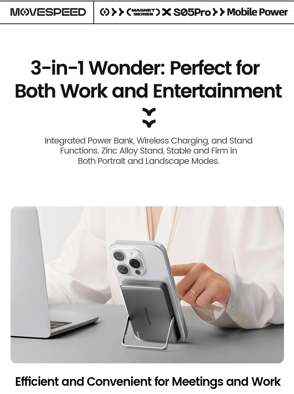 MOVESPEED S10Pro Magnetic Power Bank 10000mAh Wireless Portable External Battery with Stand for MagSafe PowerBank for iPhone 16