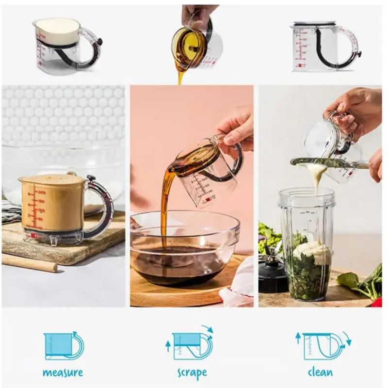All-in-One Cooking Measuring Cup with Adjustable Base and Scraper; Essential for Every Kitchen