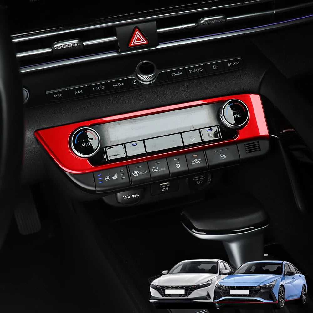 LHD/RHD For Hyundai Elantra CN7/CN7 N 2021-2025 Red Carbon Fiber Dashboard Middle Air Conditioner Knob Trim Cover