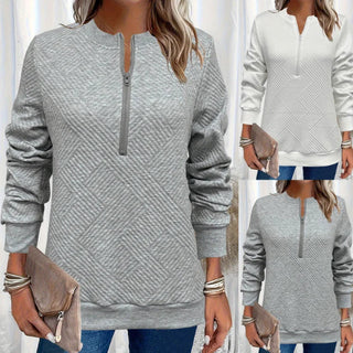 Women Spring Autumn New Style Hoodie Half Zip Design Sense Crew Neck Long Sleeve Solid Color Casual Versatile Top Promise Mart