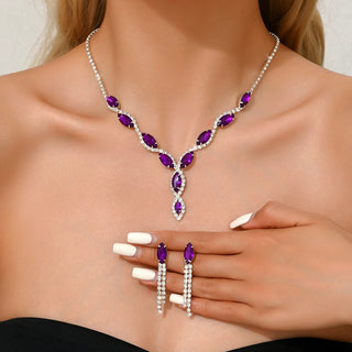 Purple Crystal Bridal Jewelry Set | Necklace & Earrings for Wedding & Party