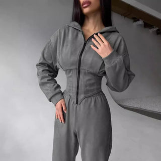 Women's 2-Piece Hooded Tracksuit – Sporty Casual Set with Waist-Cinching Design Promise Mart