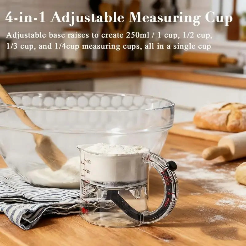 All-in-One Cooking Measuring Cup with Adjustable Base and Scraper; Essential for Every Kitchen