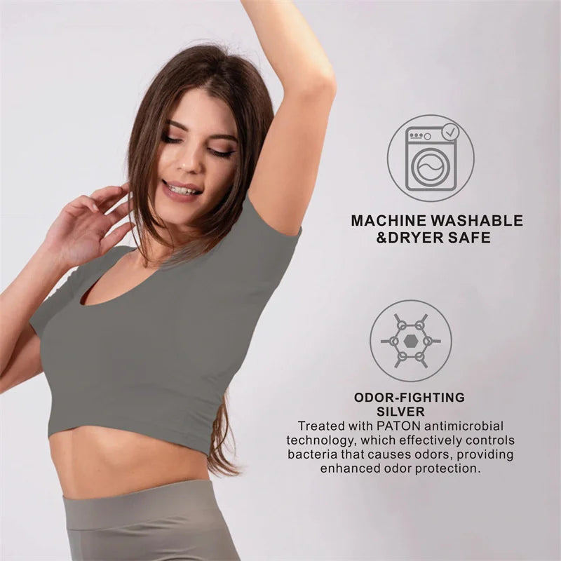 Sweat Proof Padding Anti Perspiration T Shirts Sports Gym Round Neck White Anti-Sweat Sweatproof Undershirts Crop Top