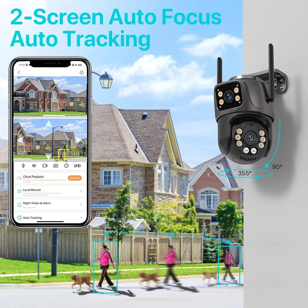 4K Outdoor Surveillance Camera Wifi 8MP Dual Lens Dual Screen 360 PTZ Webcam Motion Detection Auto Tracking IP Camera CCTV Icsee