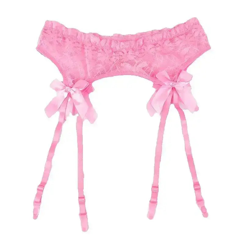 Women Sexy Lace Transparent Thigh-Highs Garters Bow Lace Adjustable Suspender Garters Belt Stockings Clubwear Erotic Underwear