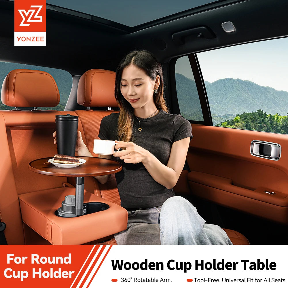 YZ Expander Multi-Function Wooden Car Cup Holder Drink Holder with Food Table 360-Degree Adjustable Base Tray Car Accessorie