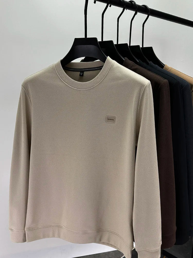 Men's round Ne Brued Long Sve T-irt Loose Faion  Color Sweatirt Inner Wear Top Brand Casual Urban Sle