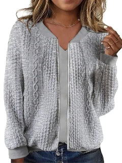 Women's hoodie autumn and winter new solid color simple and exquisite zipper jacket baseball collar casual jacket Promise Mart